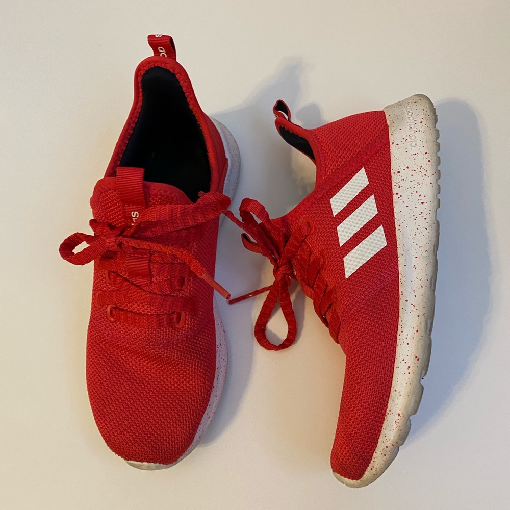 Adidas Cloud Foam Red and White Splattered Shoes